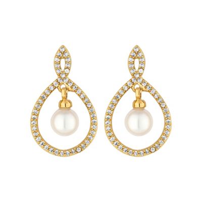 Gold open peardrop pearl earring